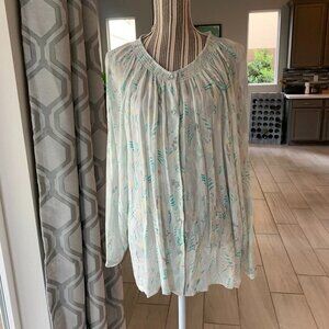 DKNY Jeans Button Front Patterned Peasant Top